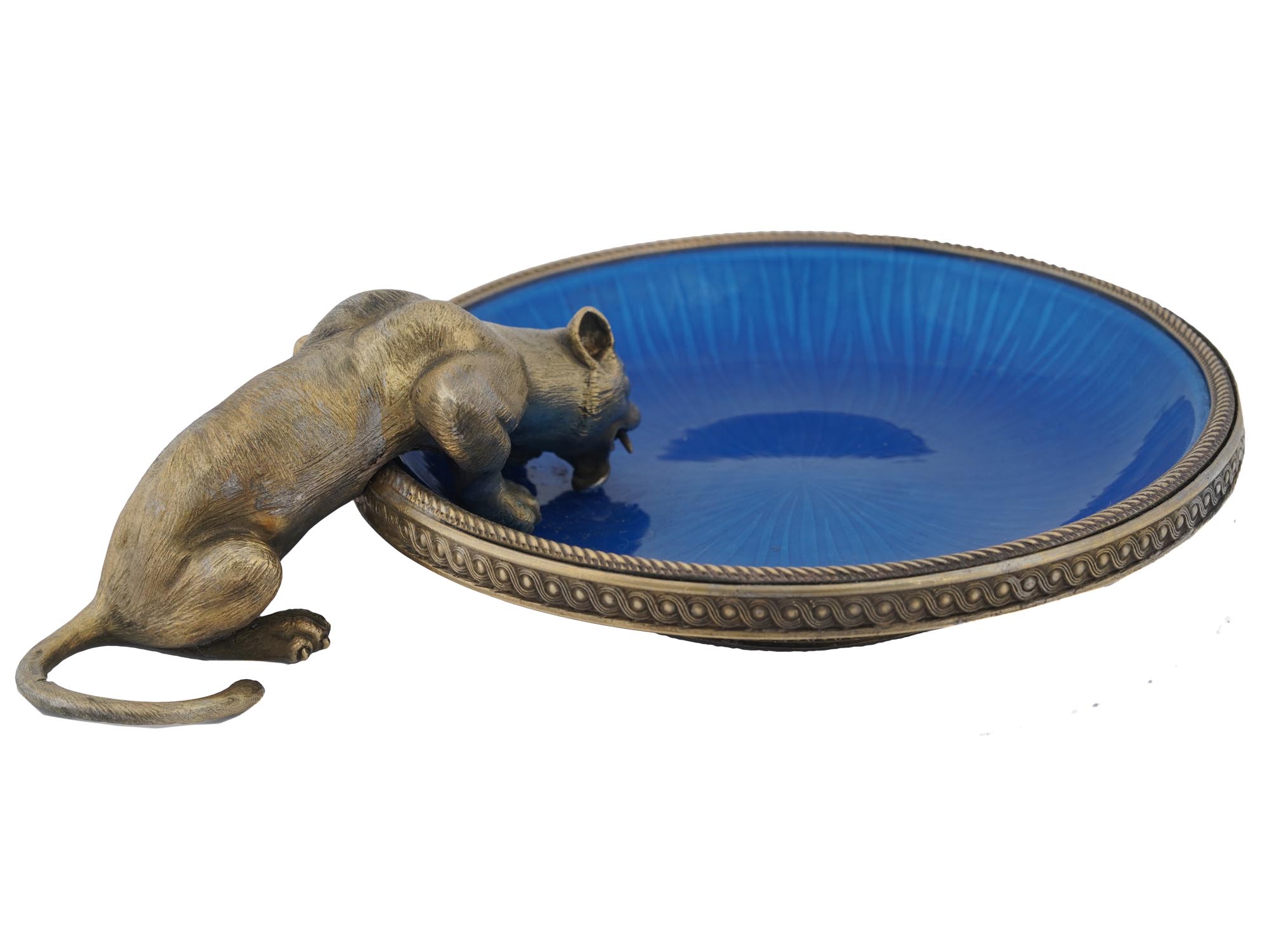 RUSSIAN GILT SILVER BLUE ENAMEL PANTHER ASHTRAY PIC-4